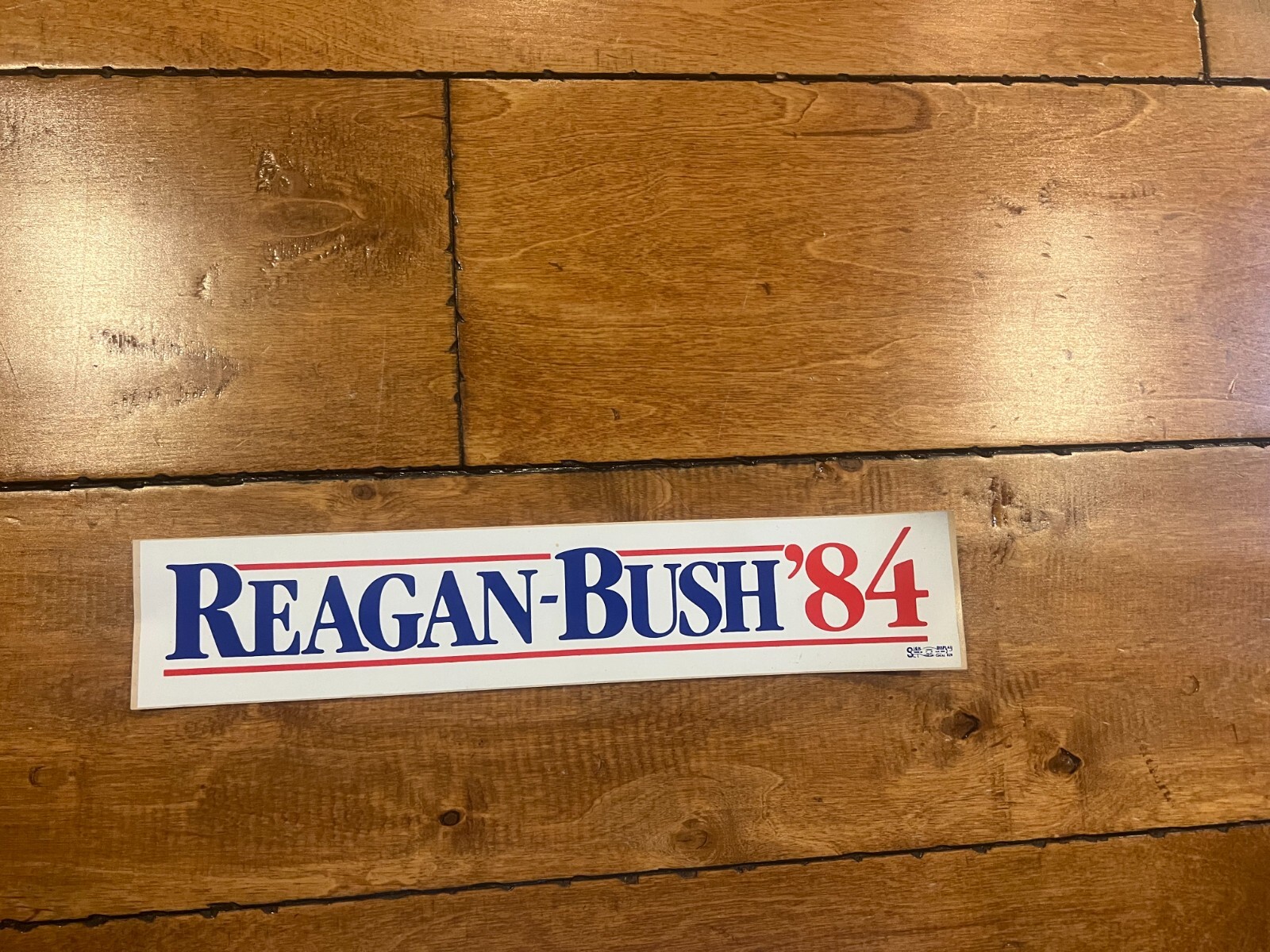 Vintage 1984 REAGAN BUSH ’84 Presidential Campaign Bumper Sticker 2.5″X12.5″