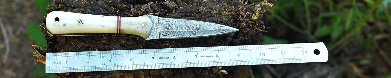handmade Damascus steel hunting dagger fixed blade boot knife sheath Full Tang