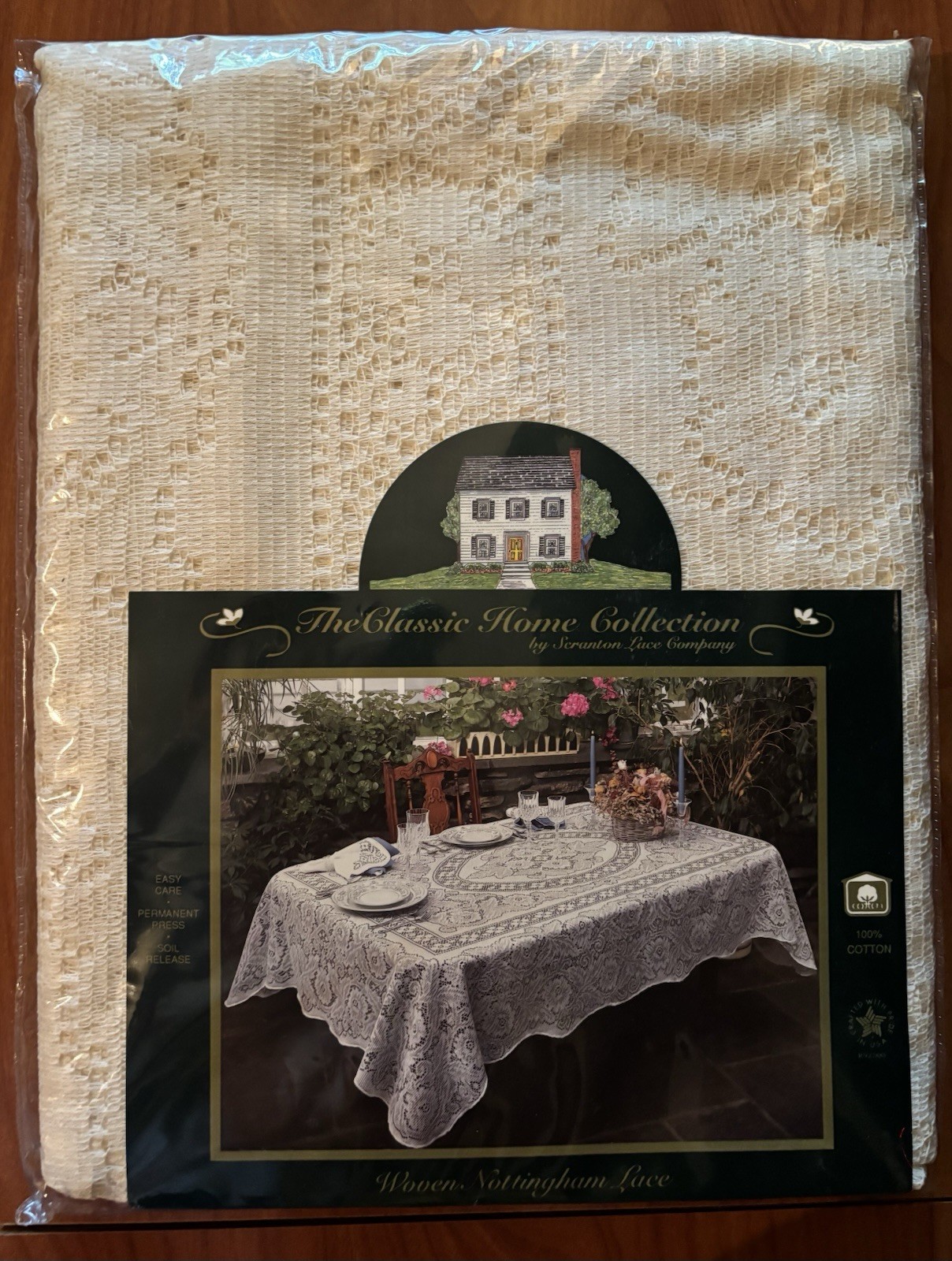 Scranton Lace Company Nottingham Lace Tablecloth Hyde Park #120 Ivory 60″ x 90”