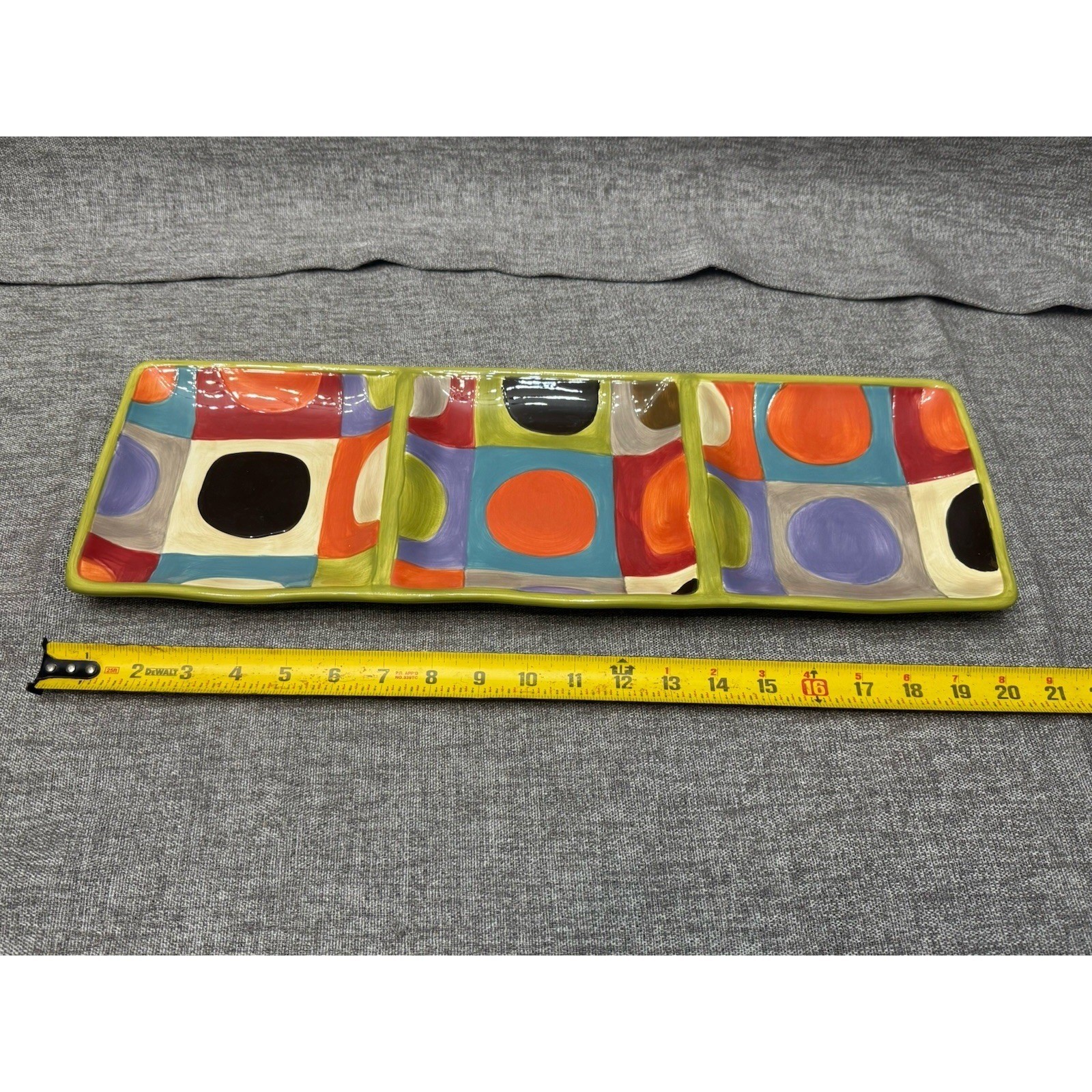 Pier 1 Ceramic Serving Tray 3 Portion Party Platter Geometric Tray Abstract