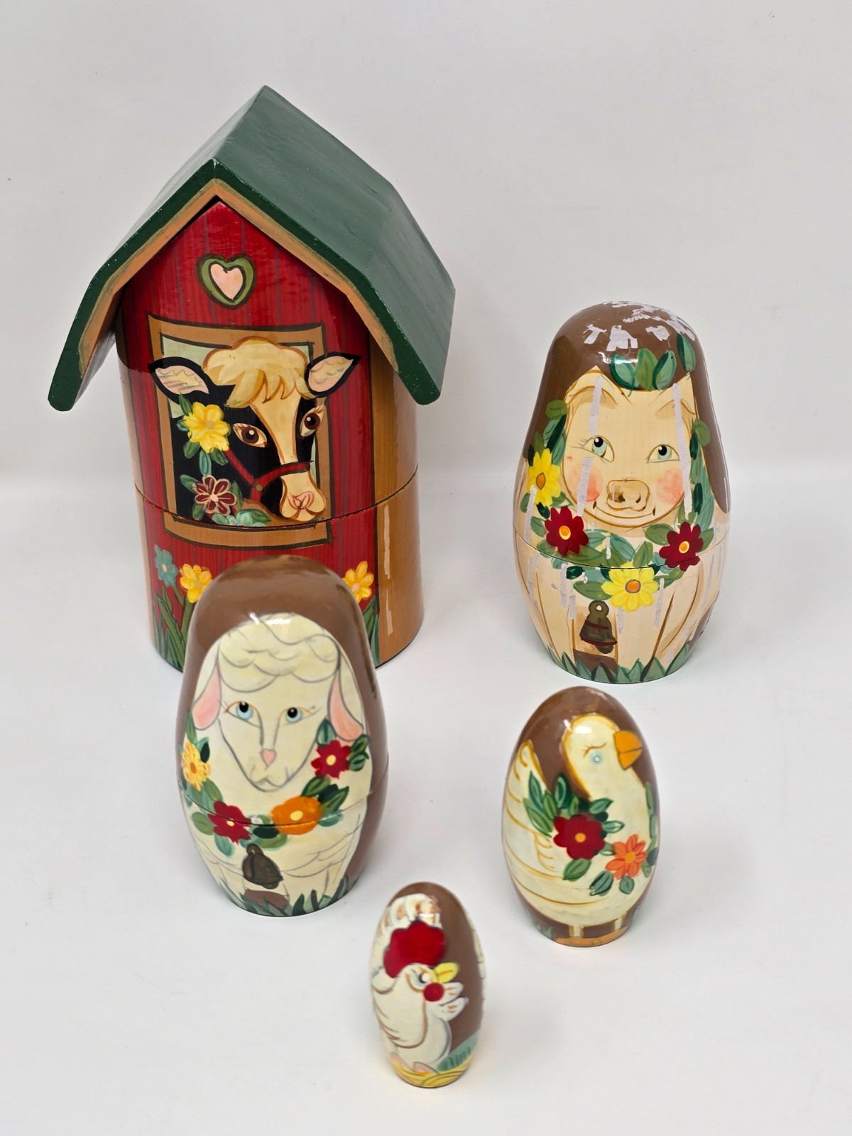 Kurt S. Adler Vintage Set Of 5 Nesting Dolls Barn Farm Animals