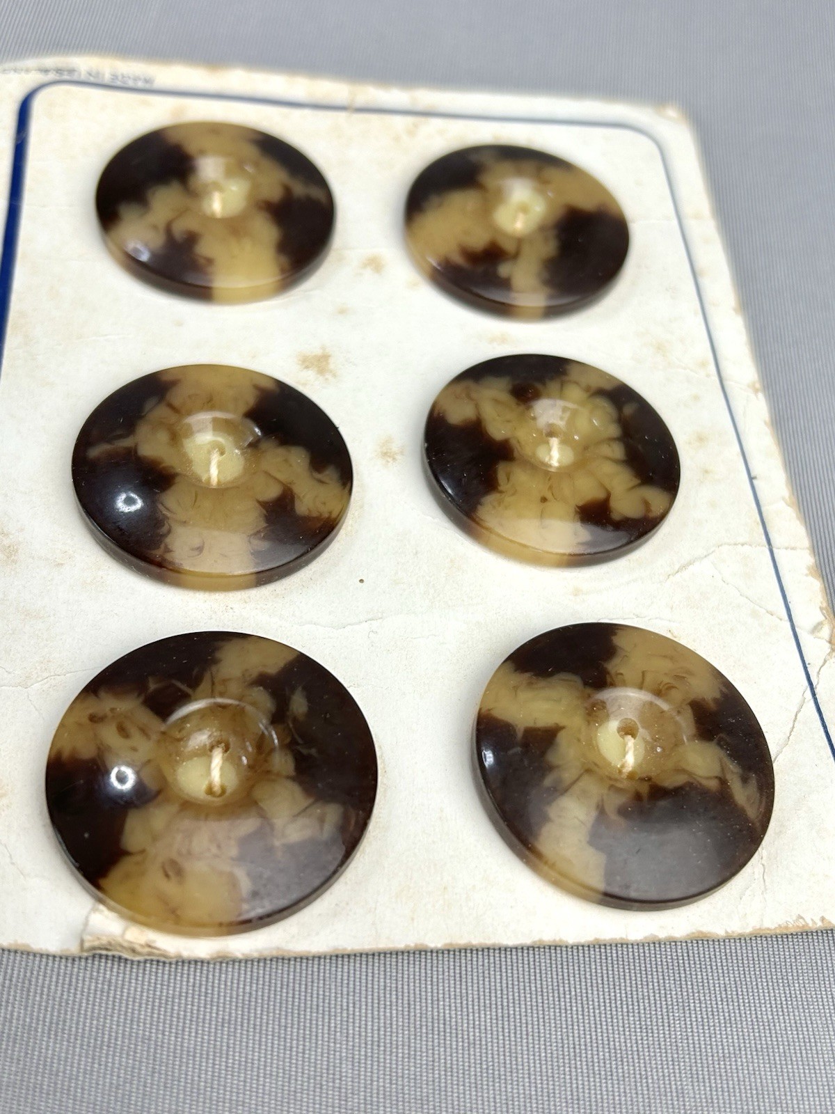 Vintage Dark Brown Faux Tortoiseshell Plastic Large Buttons On Card Set Of 6