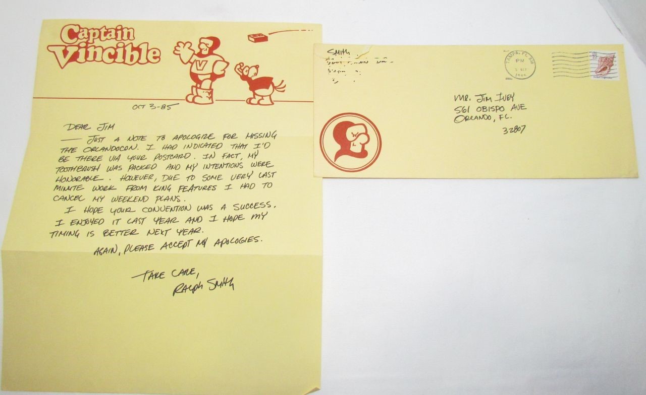 1985 Letter from Captain Vincible Comic Strip Artist Ralph Smith