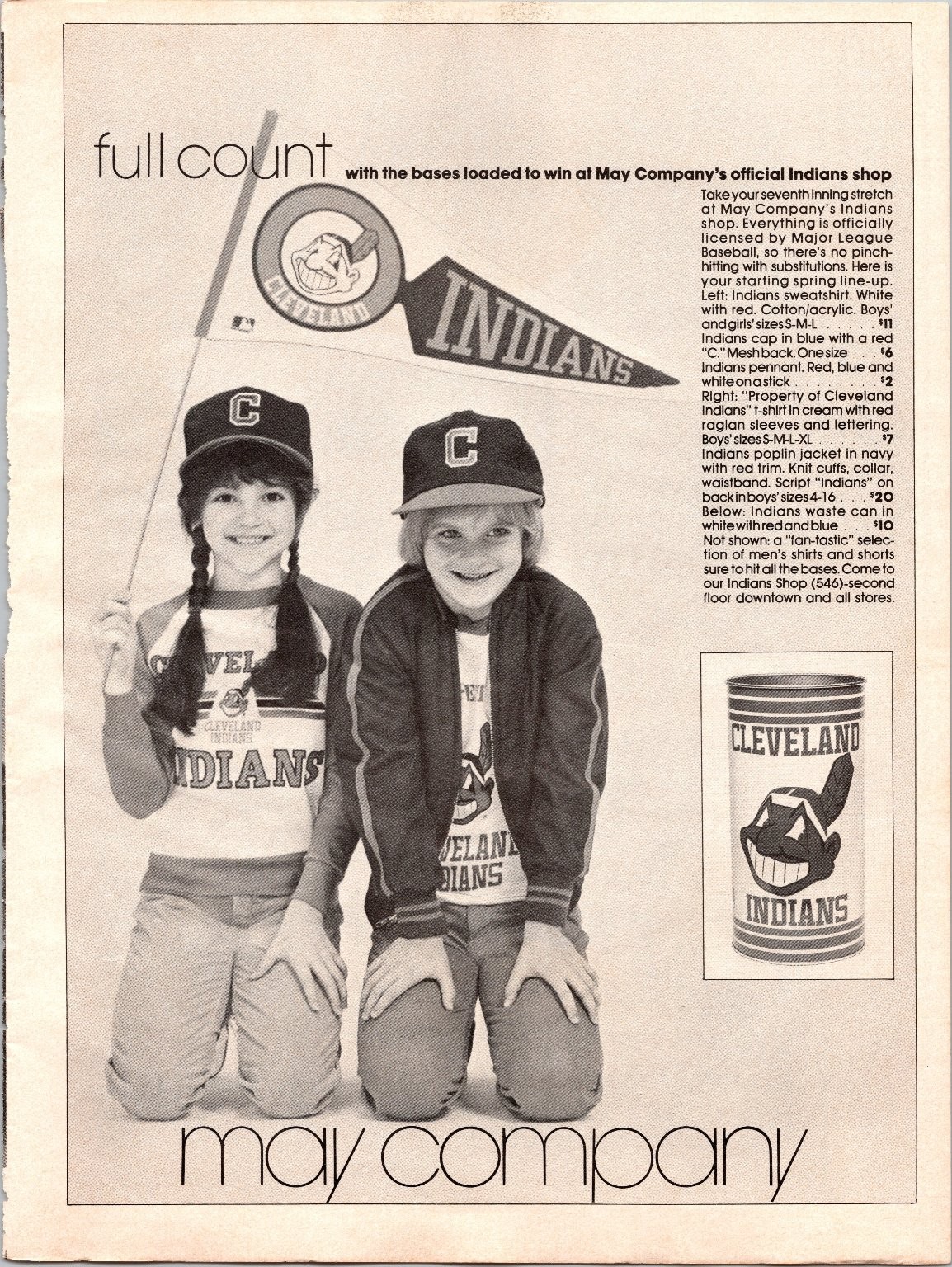 May Company Vintage Cleveland Indians Chief Wahoo Baseball MLB Magazine Ad 1970s