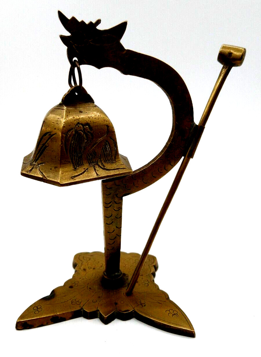 Brass Dragon Standing Vintage Bell Tower with Striker