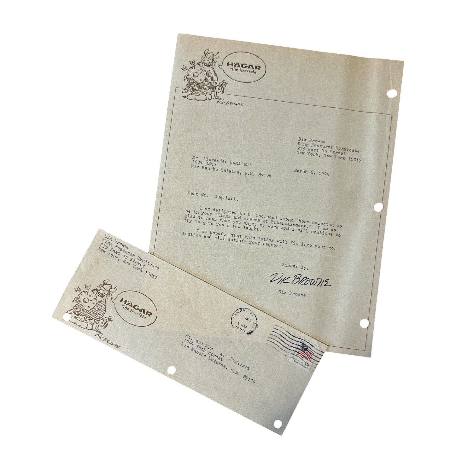 Dik Browne (d. 1989) Autograph Typed Letter Signed Hager The Horrible Cartoonist