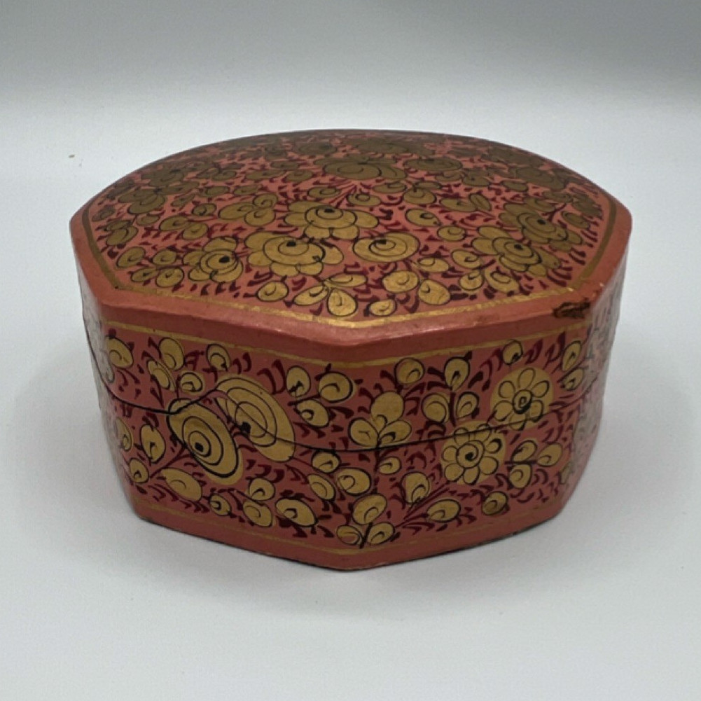 Archana Crafts Handcrafted Floral Wood Coaster Set with Holder Red Gold Black