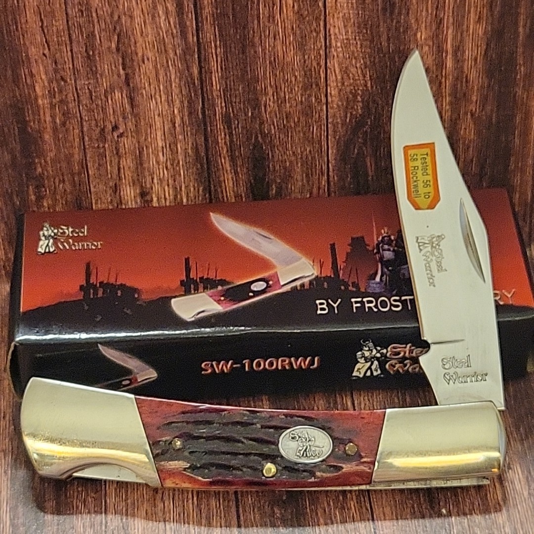 Steel Warrior SW100RWJ Lockback Folding Pocket Knife 3.5″ Closed Jigged Bone