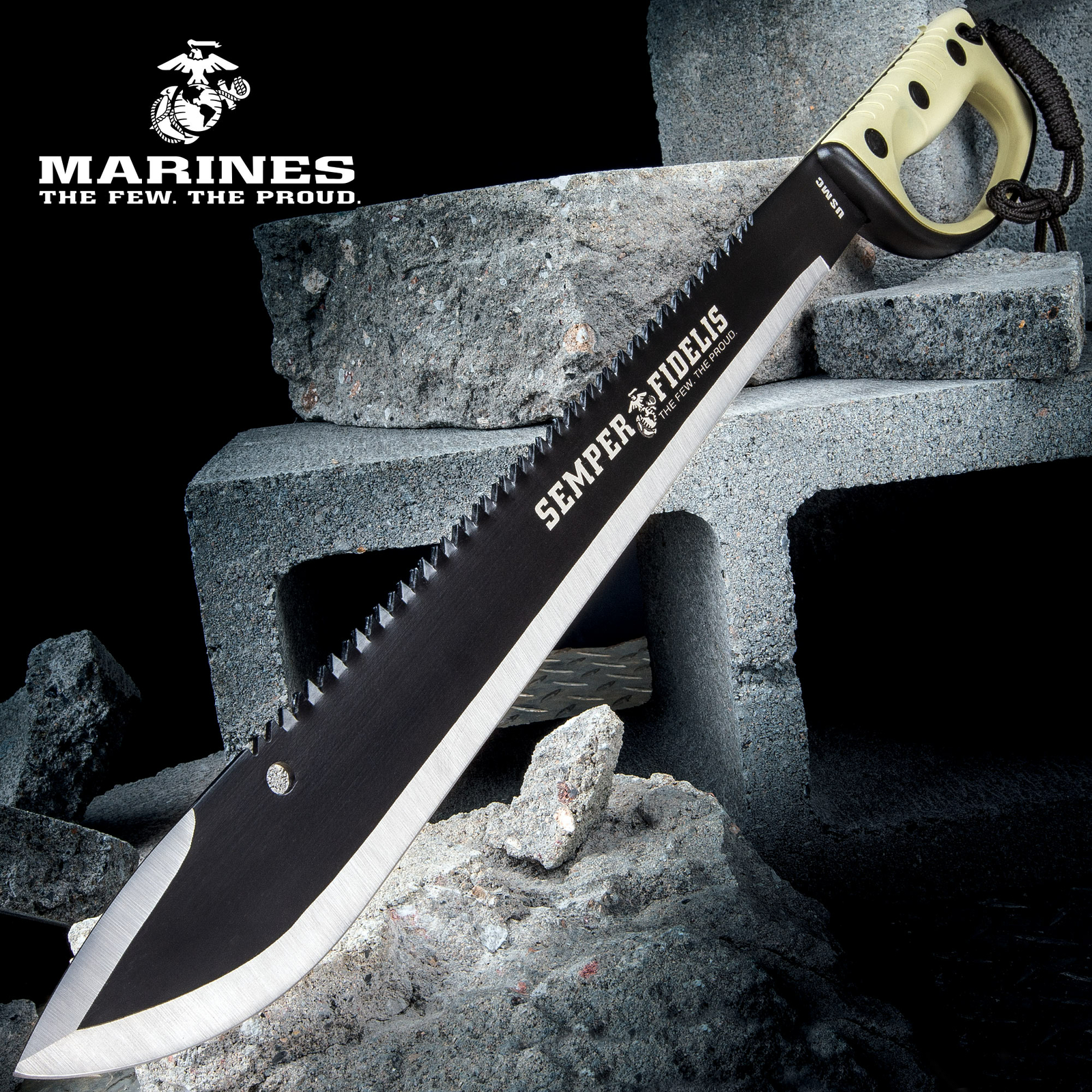 24″ USMC Semper Fi Survival Sawback Full Tang Machete Fixed Blade New