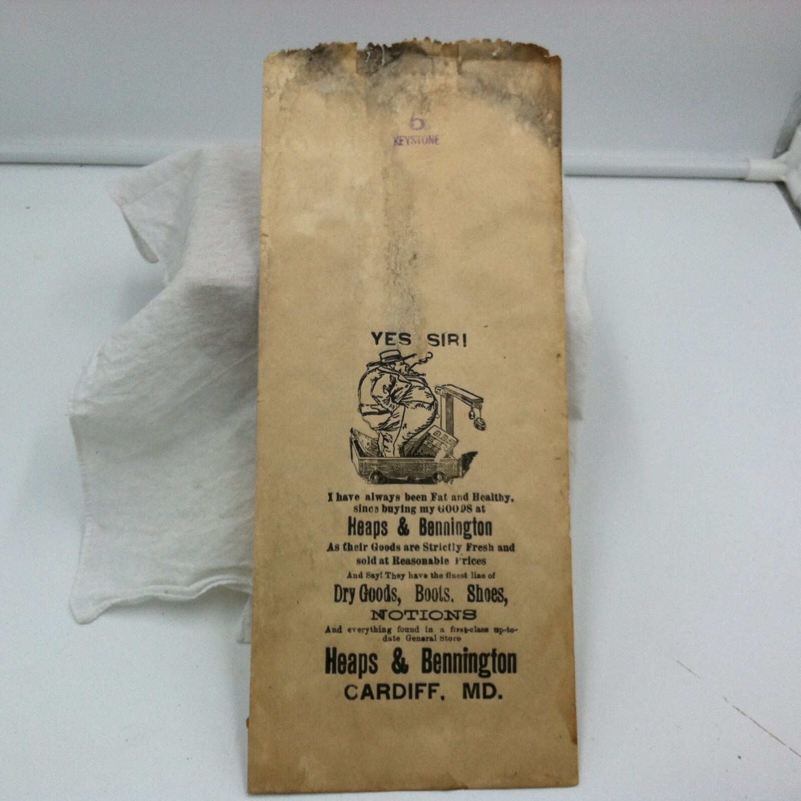 Heaps & Bennington advertising paper bag Cardiff, MD – Dry Goods General Store
