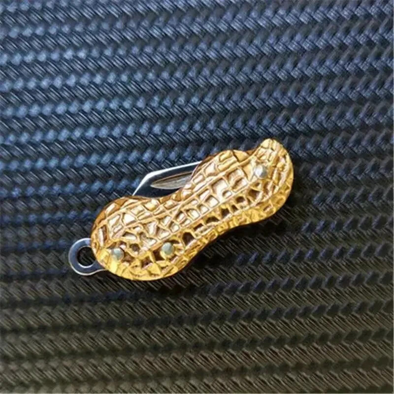 Key Chain Portable Folding Knife Peanut-Shaped Outdoor Mini ( Gold ) Gift
