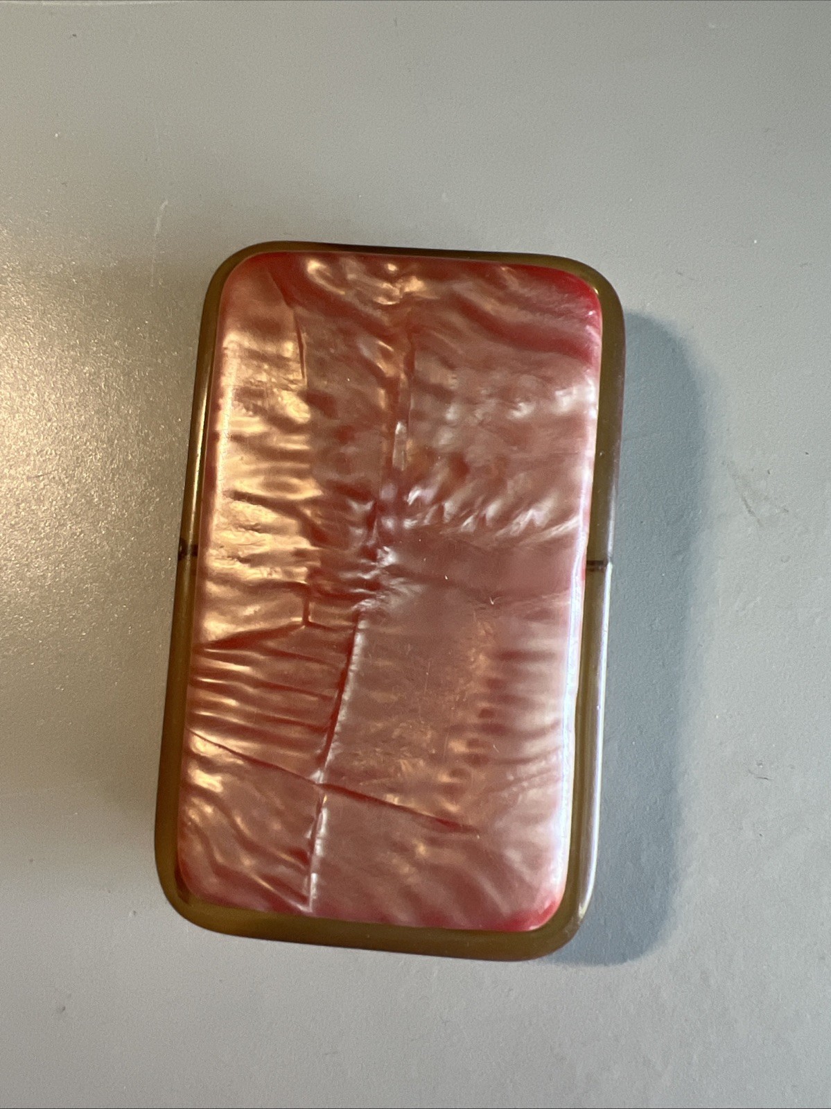 Art Deco Cigarette Case Celluloid & Rhinestones pearlescent pink w/ daisies flip