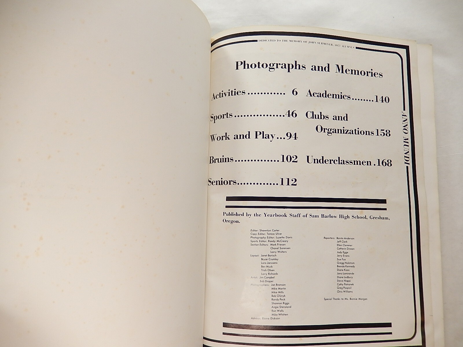 Yearbook, Sam Barlow High School, Gresham Oregon, 1978, Anno Mundi, UNMARKED