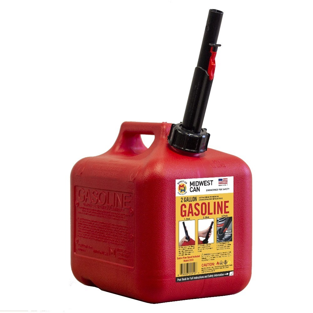 2 Gallon Gasoline Can with Auto Shut Off and 8 oz. Capacity, Red Fuel Container