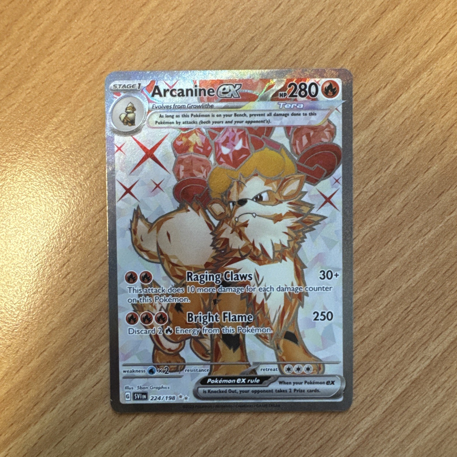 Pokemon TCG Arcanine EX 224/198 Scarlet And Violet Base Set Full Art NM