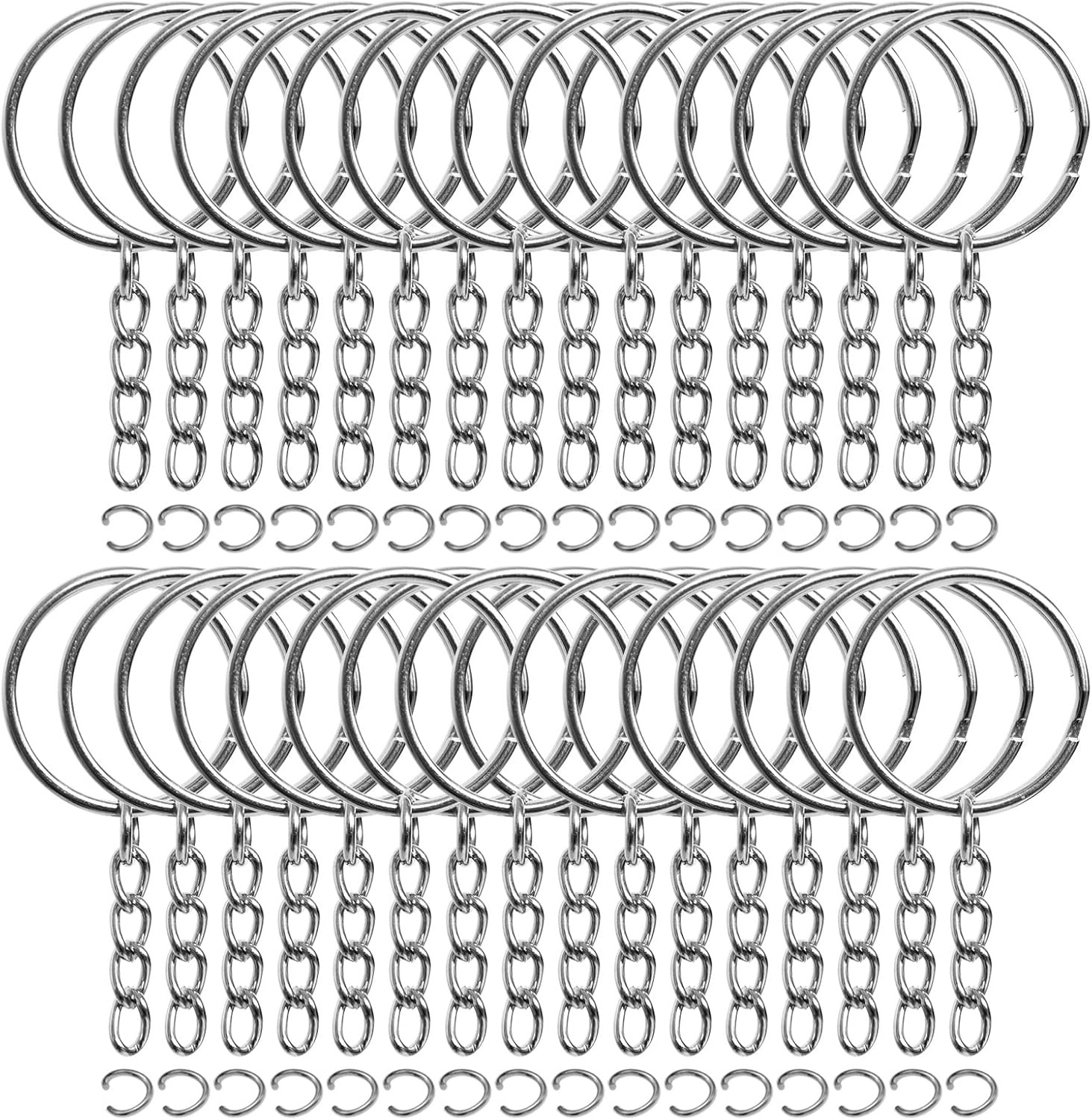 50PCS Bulk Keychains Set Split Keychains Rings with Chain 1 Inch Key Rings