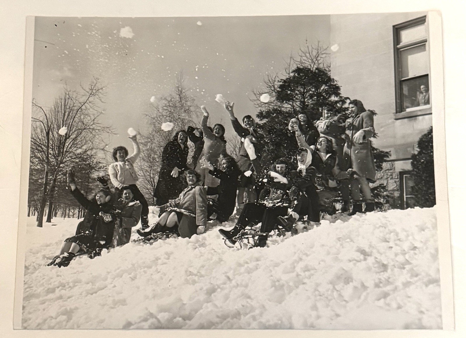 Vtg 1950’s Photo Girls Playing In Snow Immaculata College Washington DC 8×10