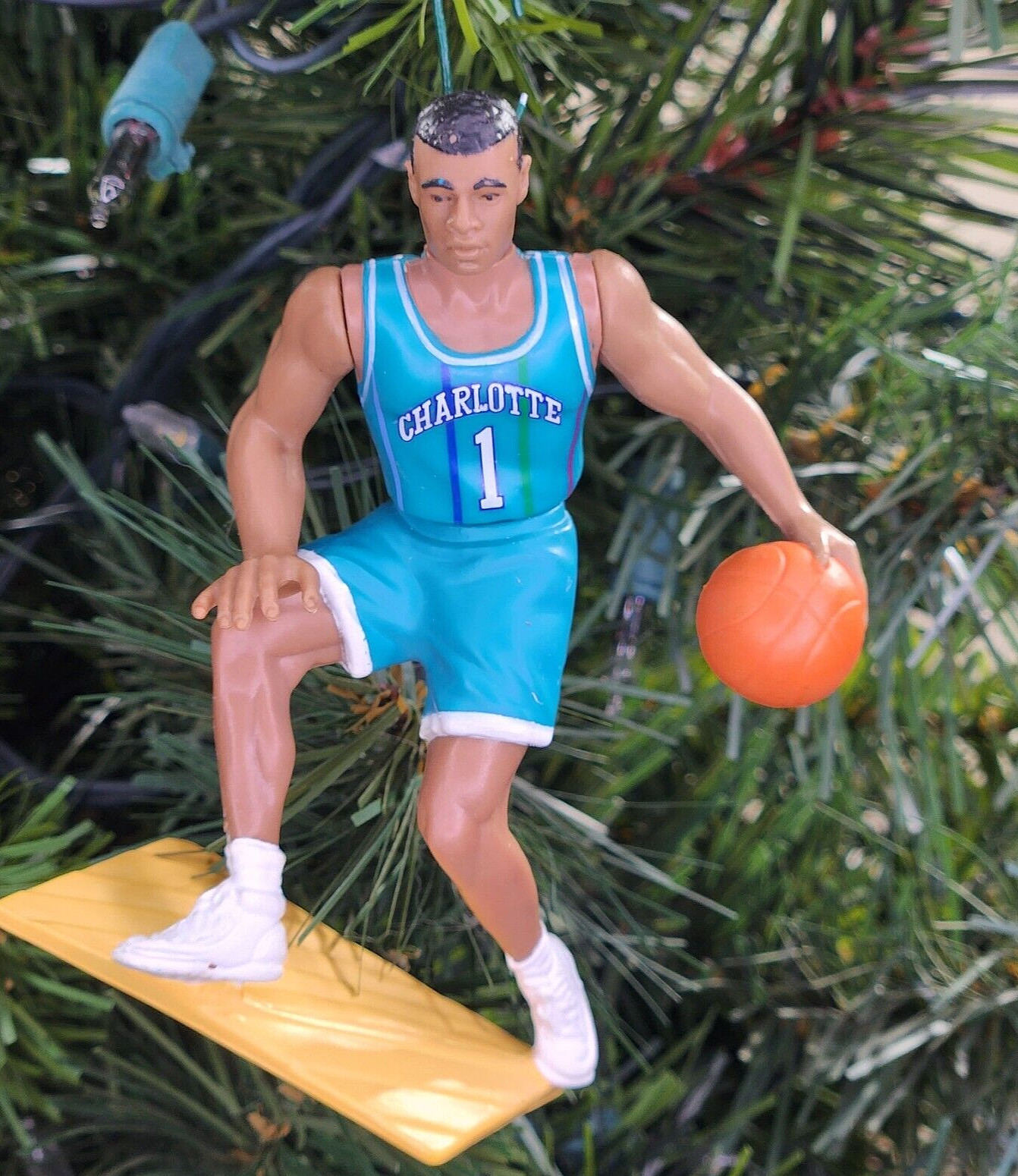 Muggsy Bogues Charlotte Hornets NBA Basketball Xmas Ornament Holiday vtg Jersey