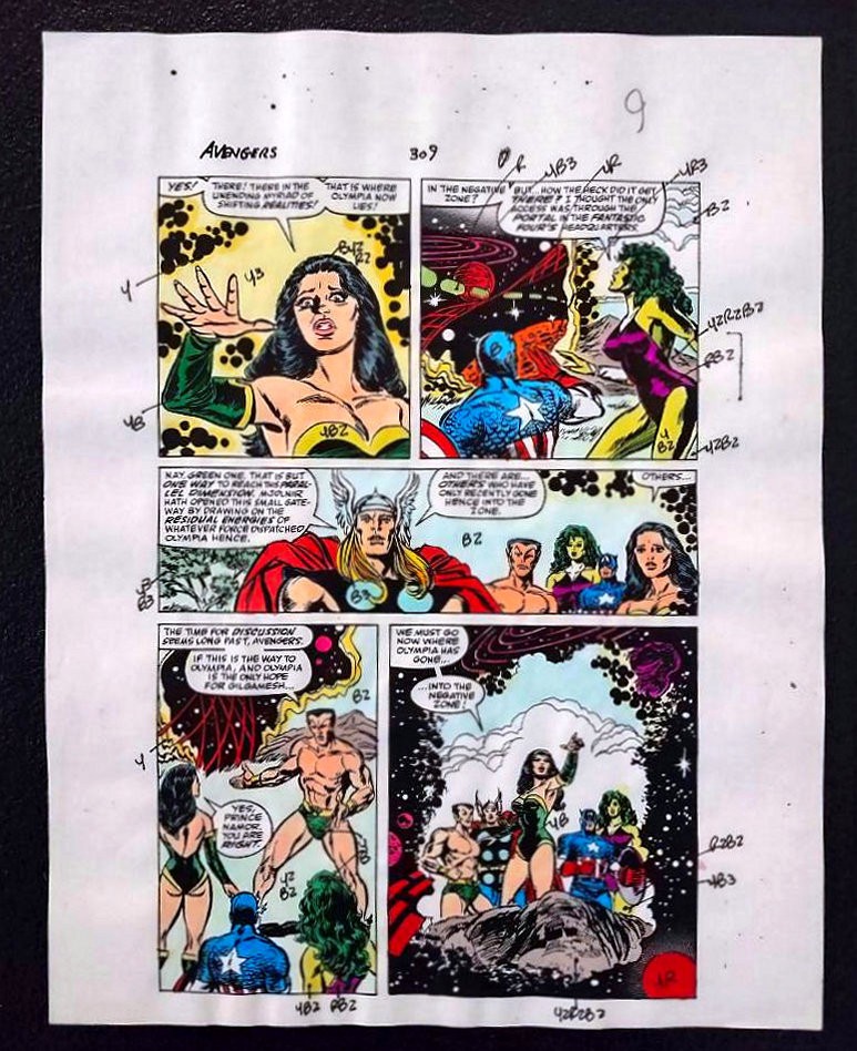 1989 Avengers color guide art: Thor,Captain America,She-Hulk,Sub-Mariner,Marvel