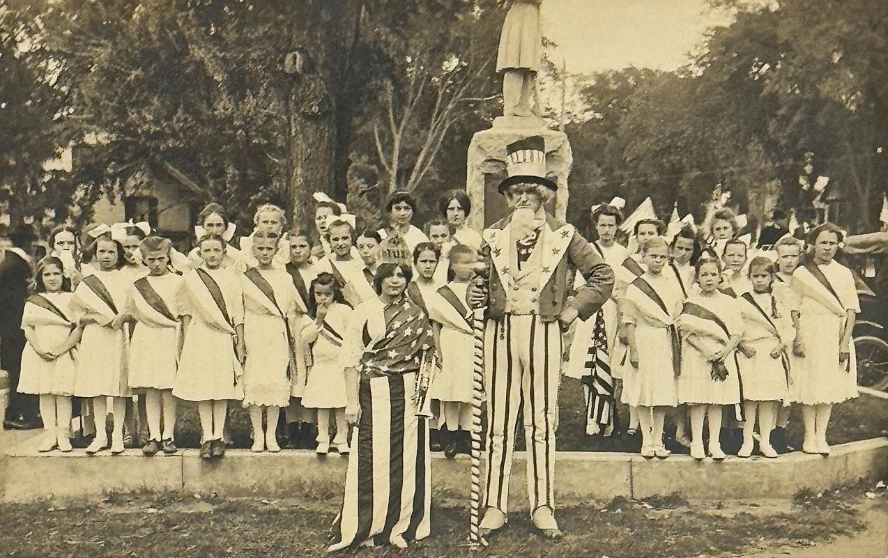 Historical Uncle Sam RPPC Patriotic Real Photo Postcard Parade American Flags