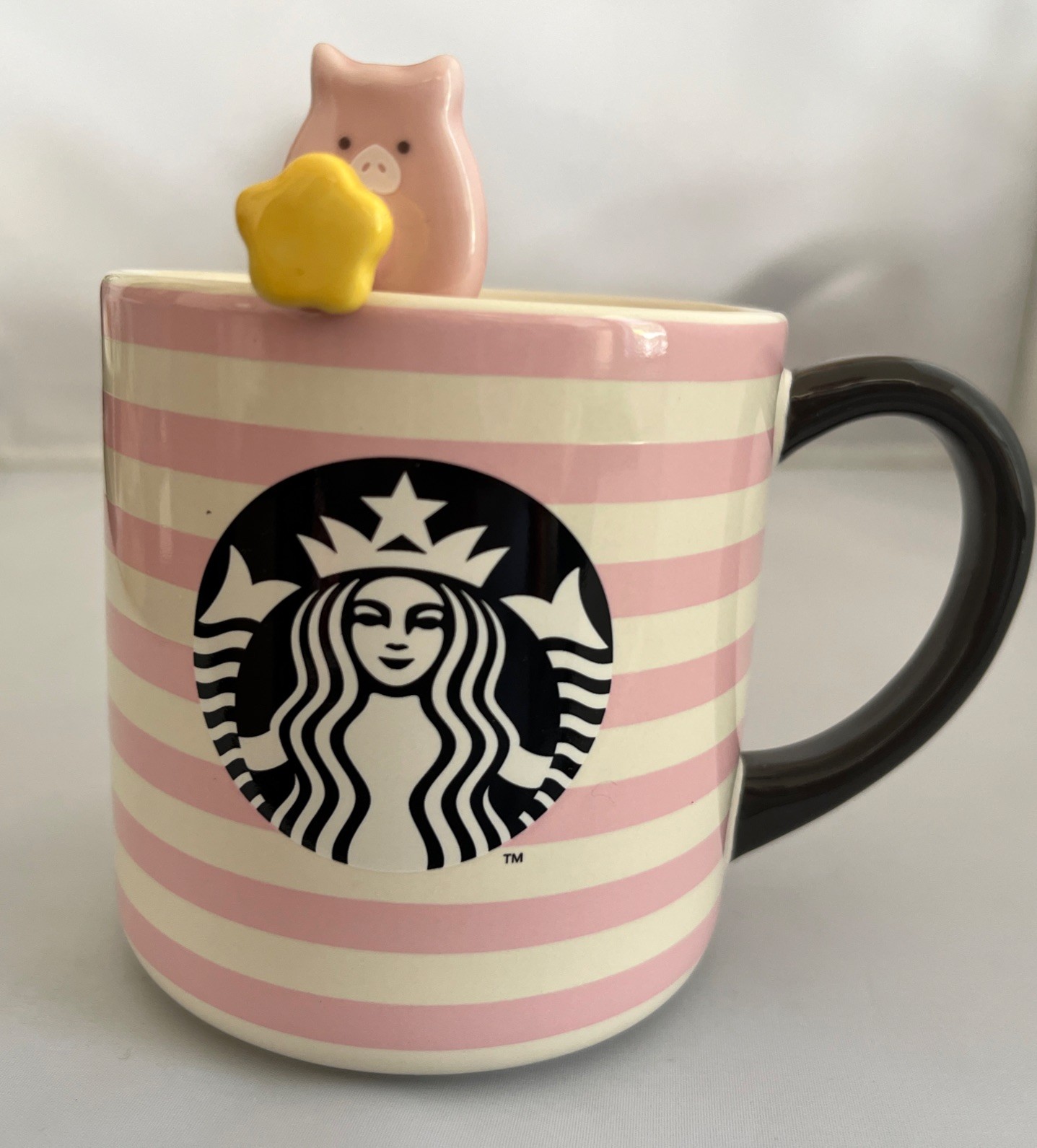 Starbucks Siren Pink Stripes Willow Pig Ceramic Cup Mug Bone China 12oz. Rare