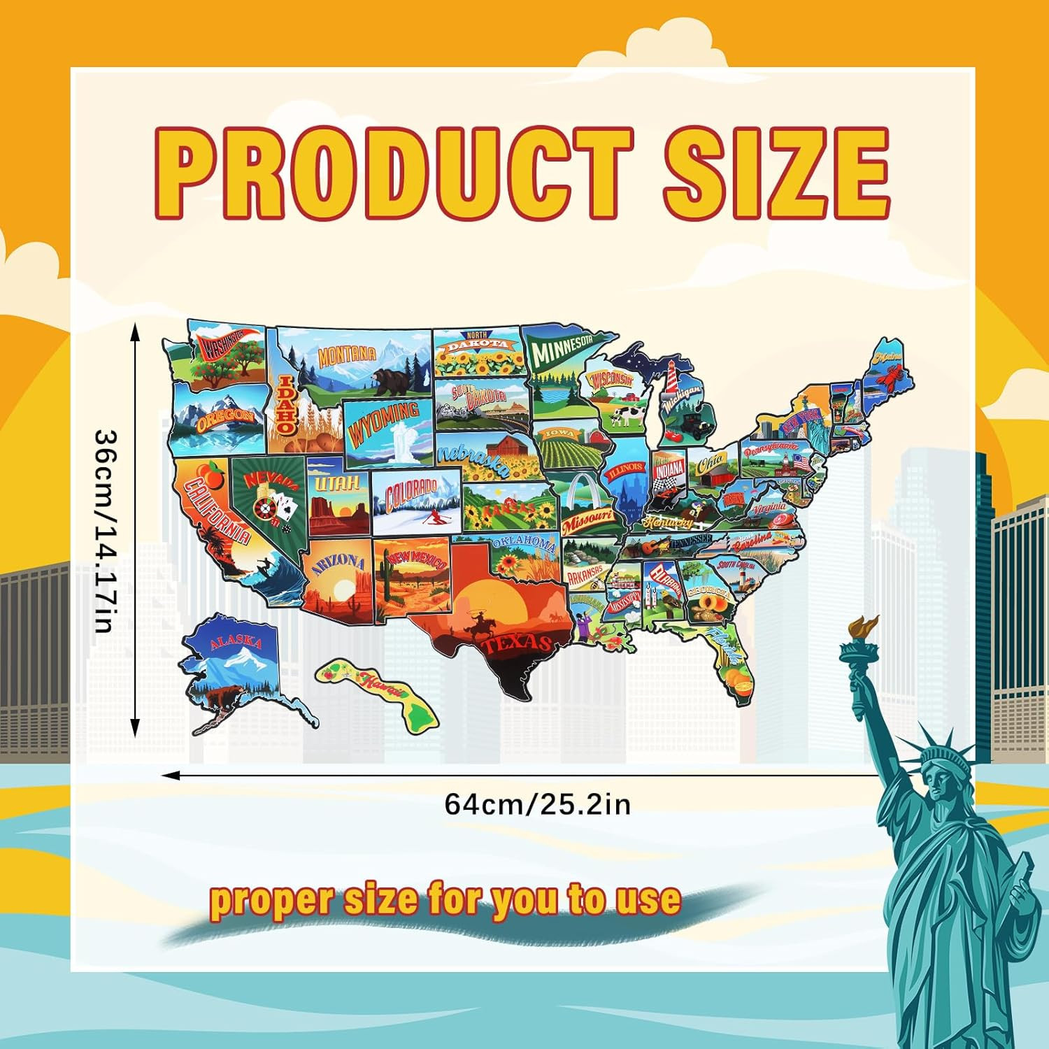 50 Pcs United States Map Fridge Magnets USA Souvenirs US Individual Sta…
