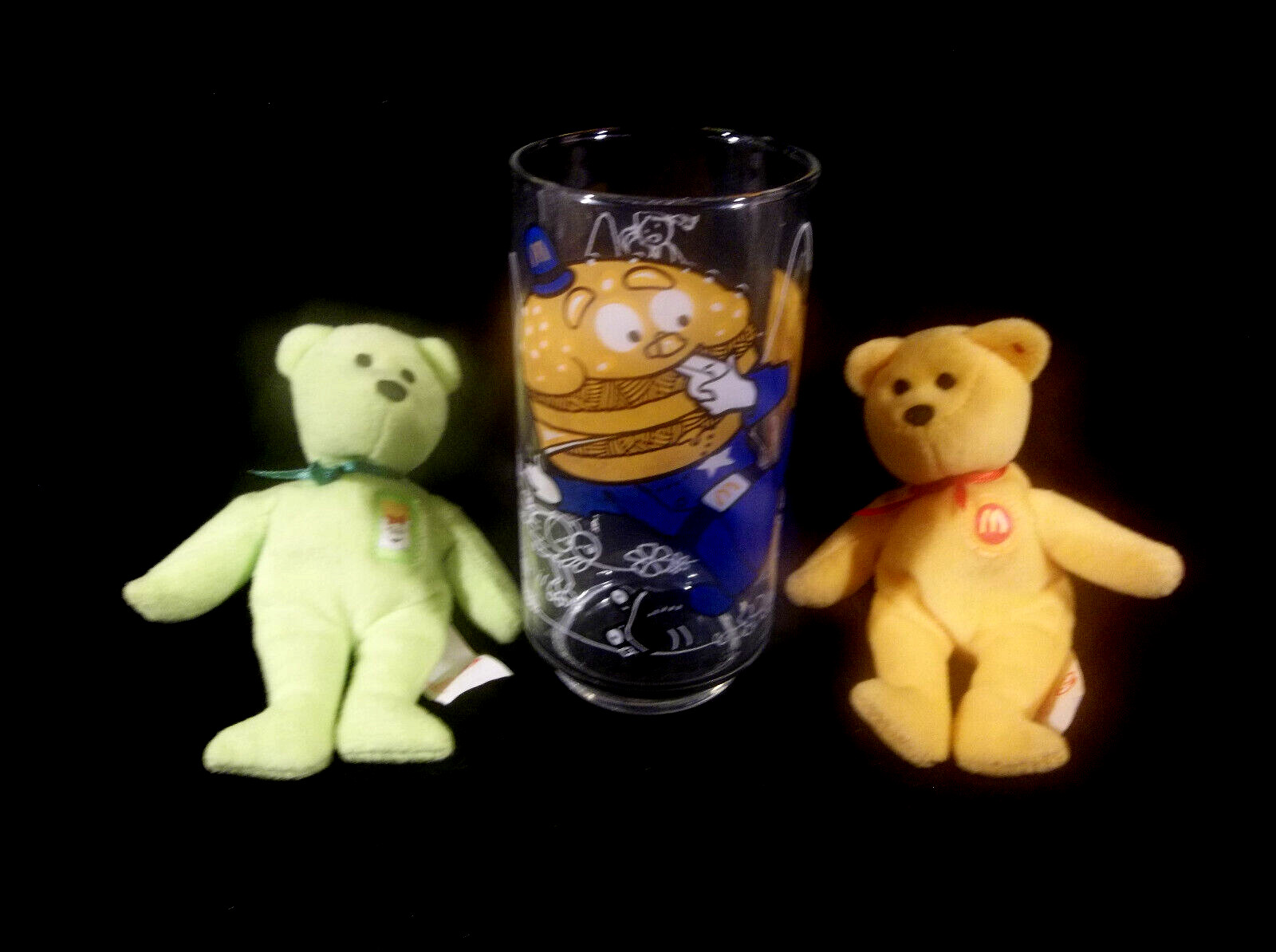 McDonald’s 1977 Action Series Big Mac Glass & 2 Ty 2004 Teenie Beanie Babies