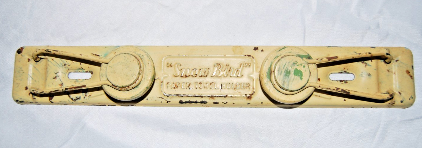 Vtg 1940s Snow Bird Metal Paper Towel Holder Mid Century Cream Wall Dispenser