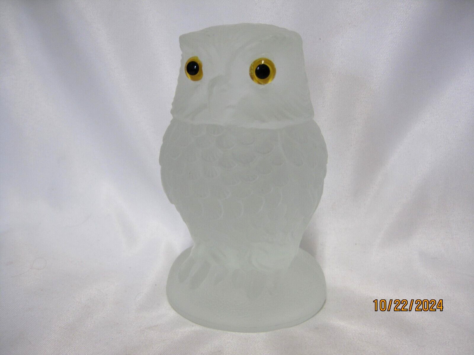SUMMIT ART GLASS SATIN OWL WITH GLASS EYES PAPERWEIGHT FIGURINE