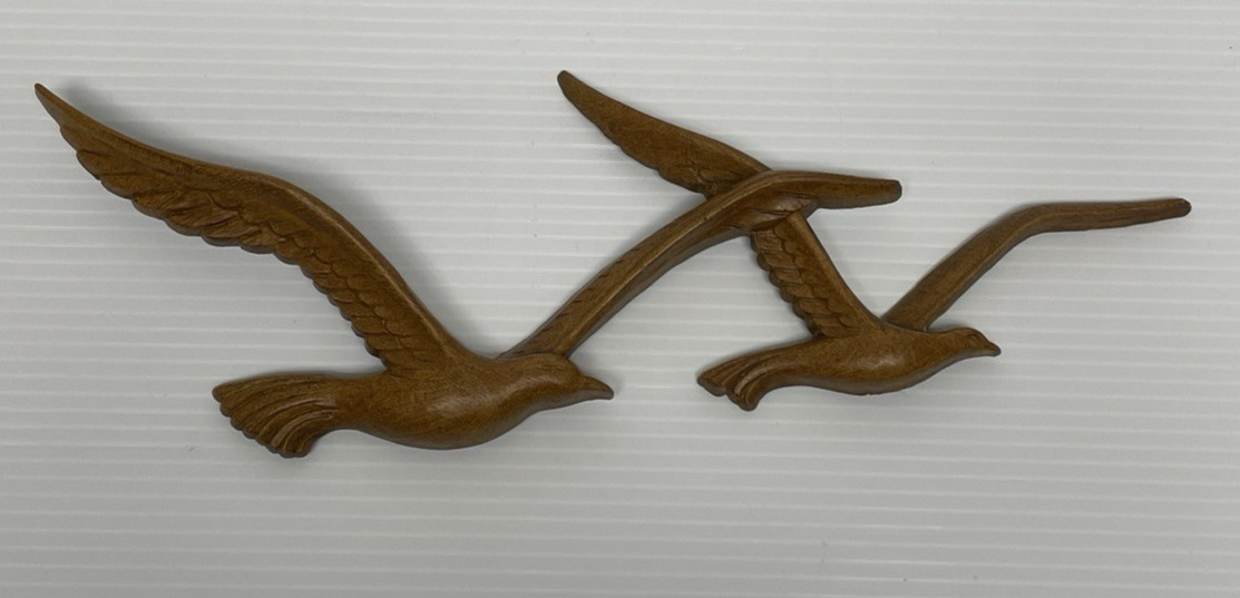 Vintage Homco 1981 Seagulls Flight Faux Brown Wood Wall Decor Flying Birds #7619