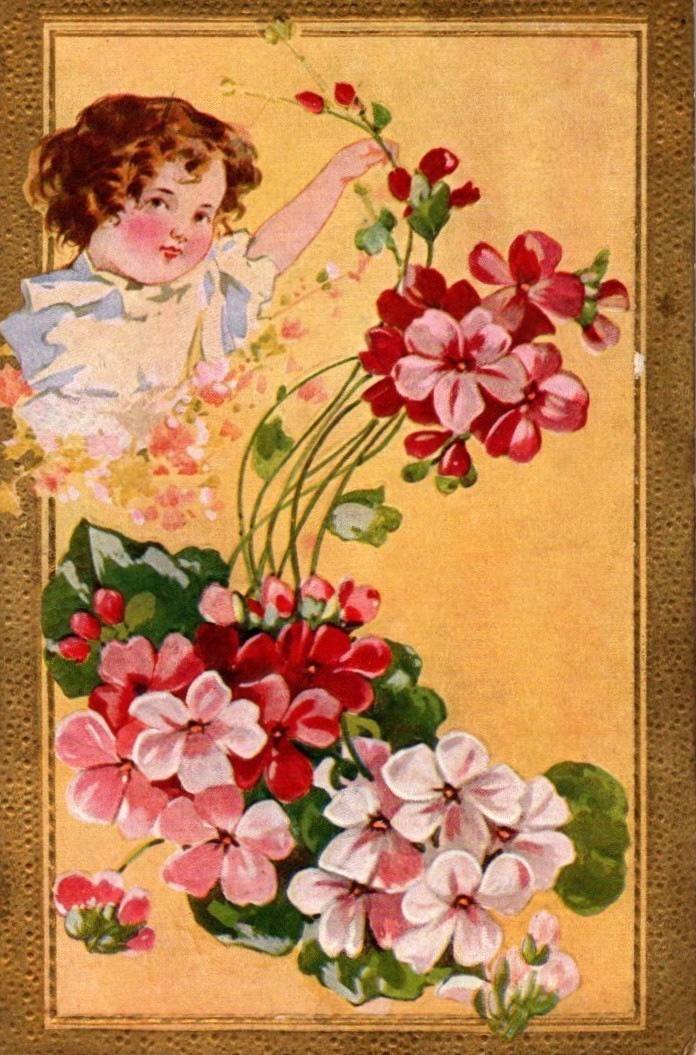 Vintage Victorian Postcard 1910 All Occasions – Picking Sweet Peas