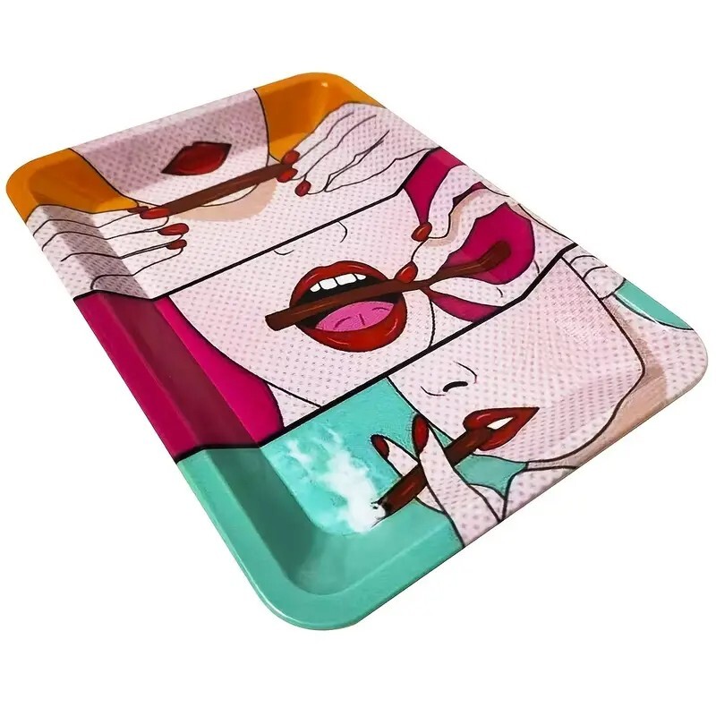 Mini Metal Rolling Tray 7 x 5 Free Shipping rolling Tray Girl Pop Art Design