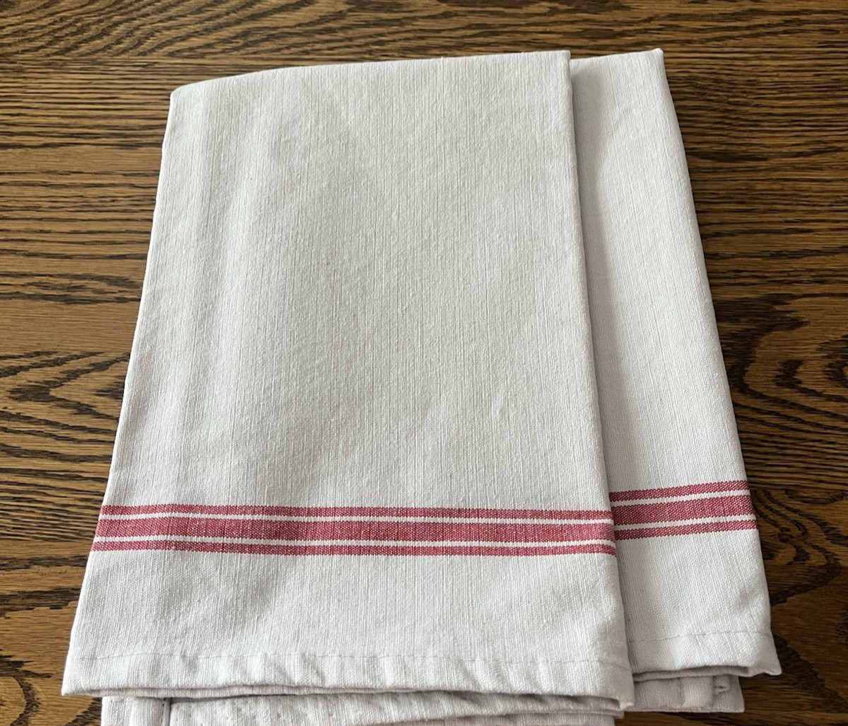2 Redecker Kitchen Tea Hand Towels Heavy Cotton White Red Stripes 28.5 x 22.5