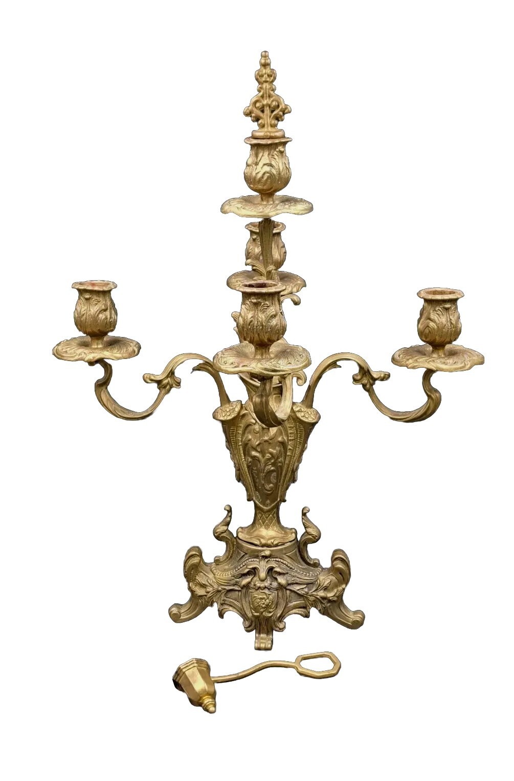 Antique Italian Gilt Bronze Five Branch Candelabra 19″H