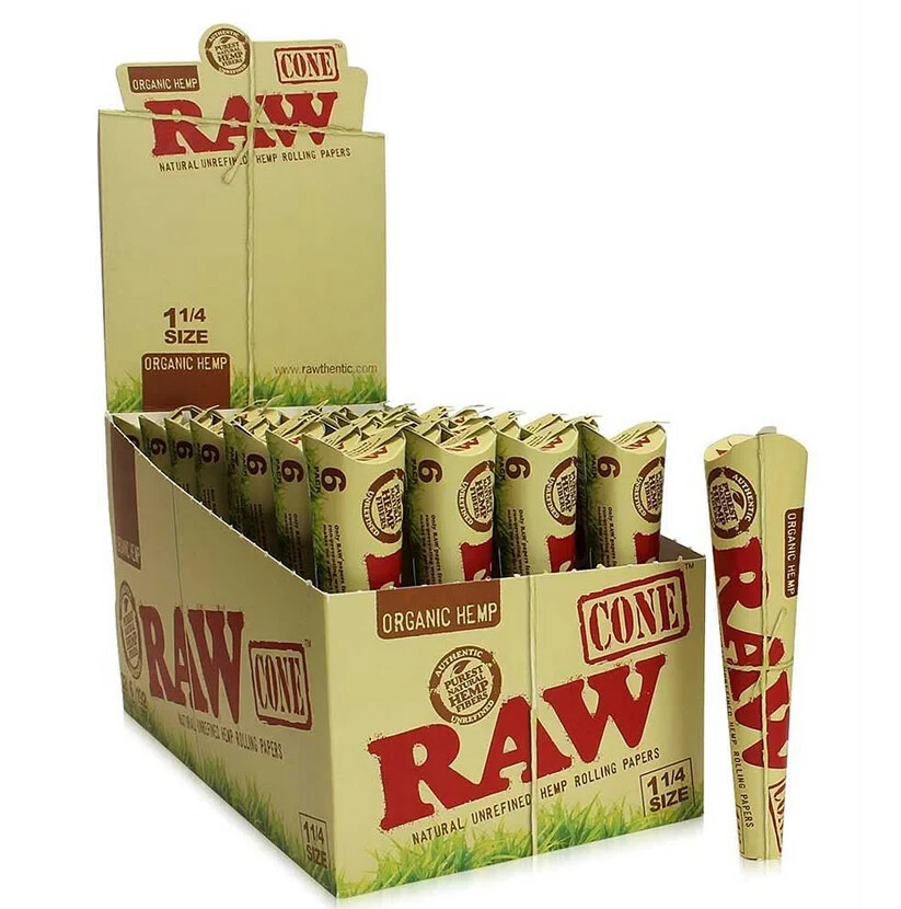 🔥 RAW ORGANIC 1 1/4 CONES 😎 1 1/4 SIZE 🌟 32 PACKS 💥 6 CONES PER PACK