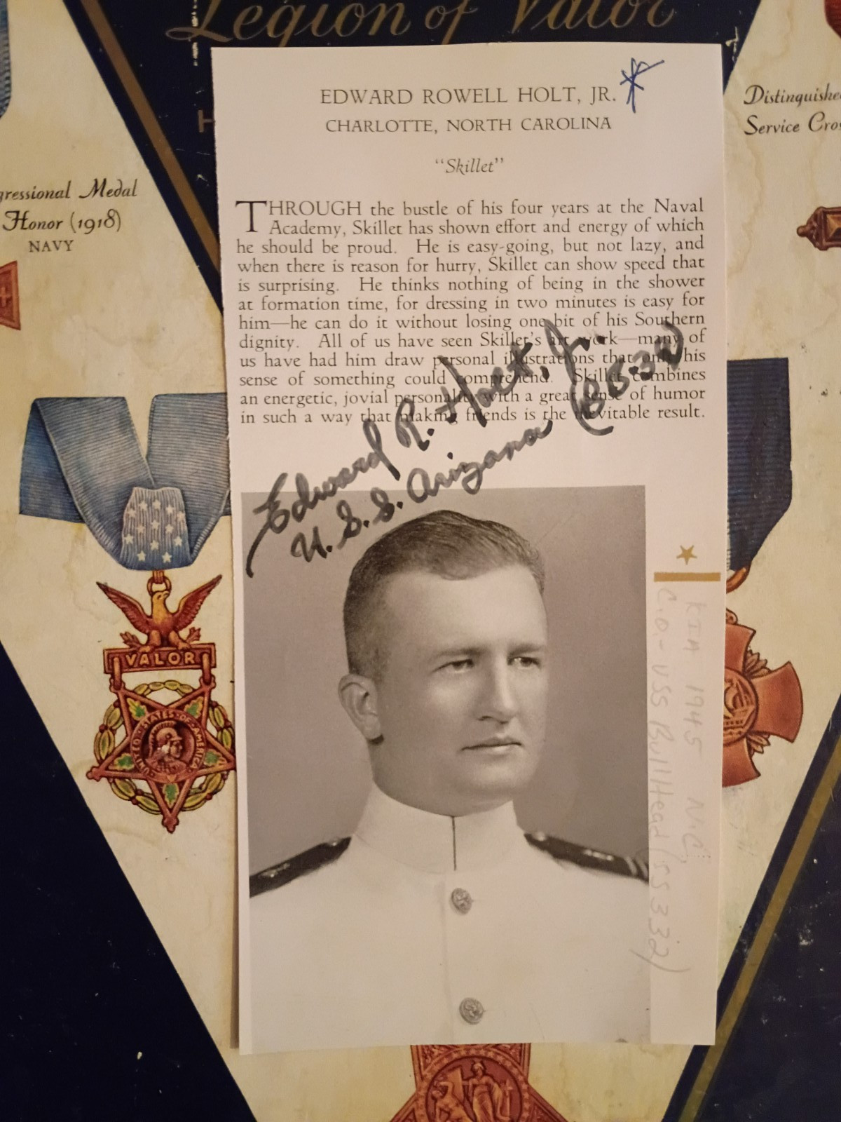 LCdr. EDWARD R. HOLT KIA USS Bullhead (SS-332) Signed 1939 USNA Photo/Bio RARE!!