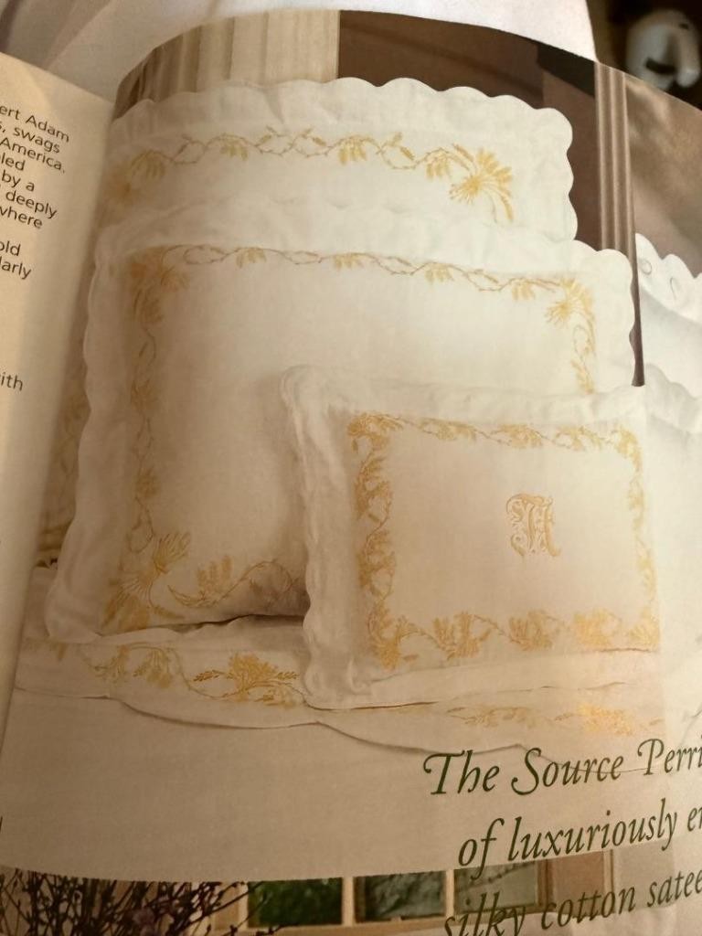 NOS SOURCE PERRIER Collection Cotton Sateen Wheat Embroidered Standard Sham