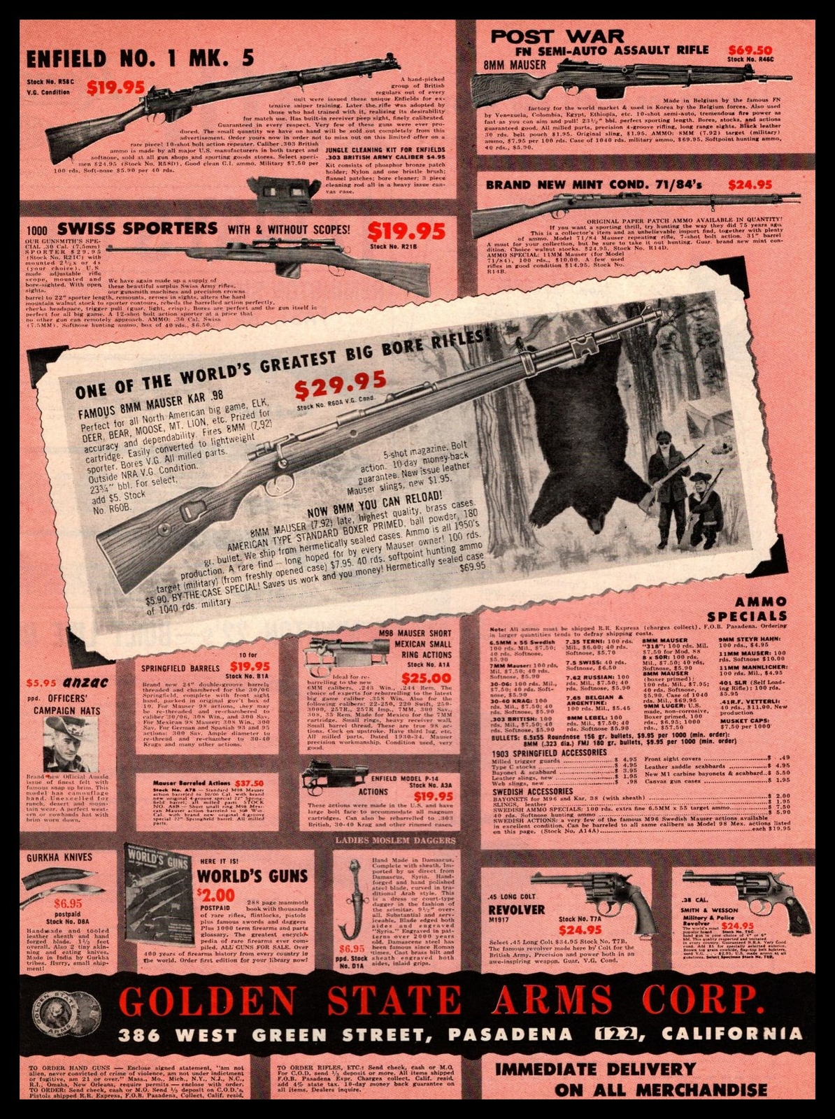 1958 Golden State Arms Pasadena CA Enfield No 1 MK 5 8mm Mauser Kar .98 Print Ad