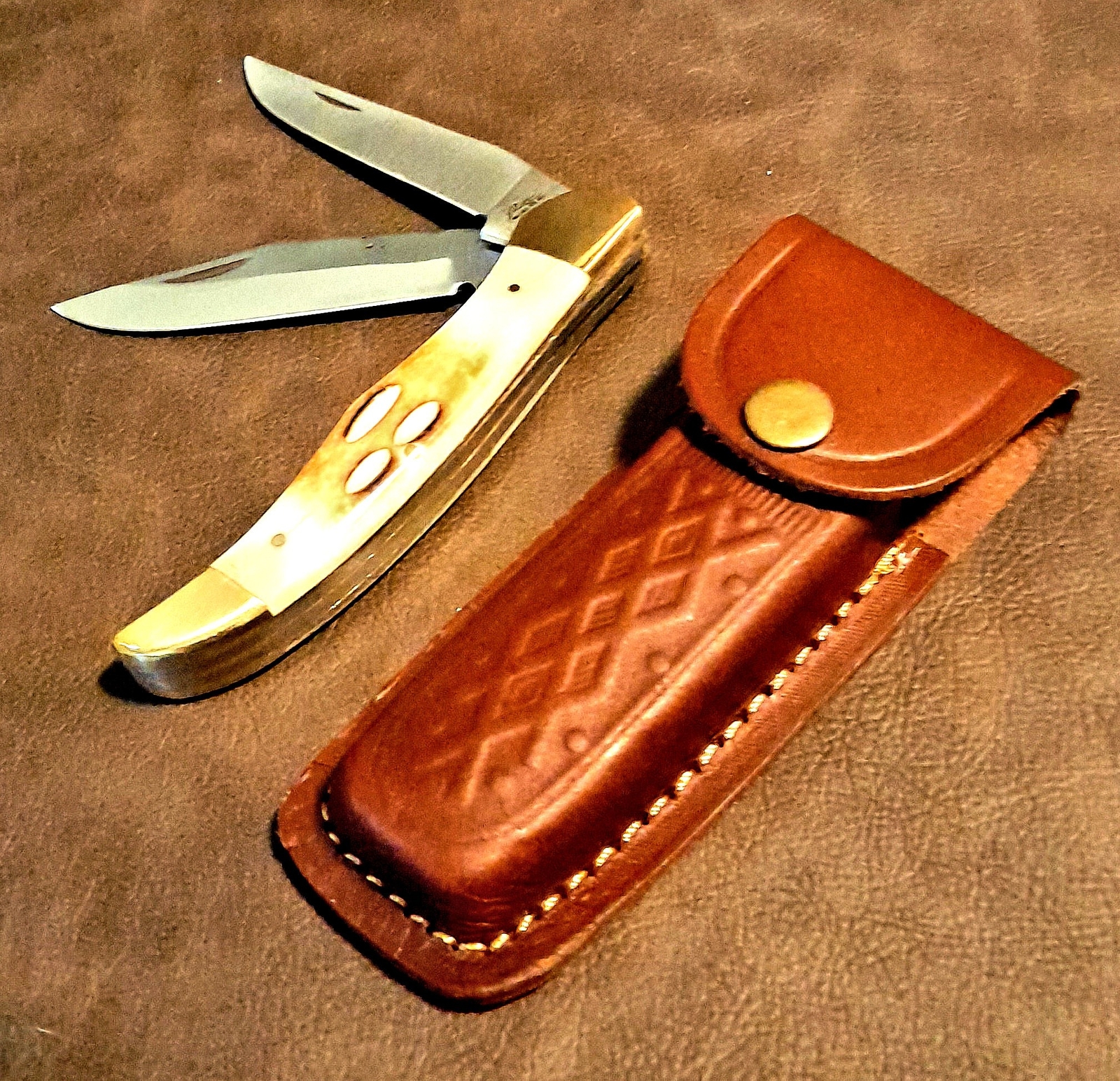 5″ Copperhead Large 2 Blade Bone Hunter EDC Folding Pocket Knife w/LH Sheath