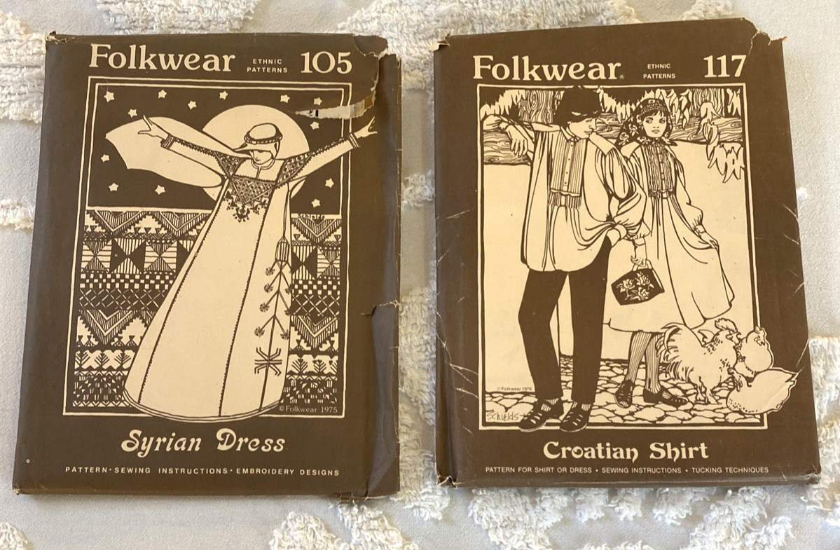 FOLKWEAR ETHNIC PATTERNS ~ 2 Uncut ~ #117 Croatian Shirt ~ #105 Syrian Dress