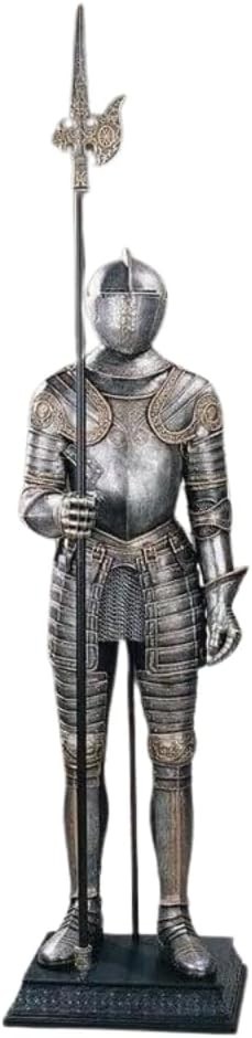 Medieval Knight Full Body Armor Suit with Halberd Decorative Statue, Large, Stee
