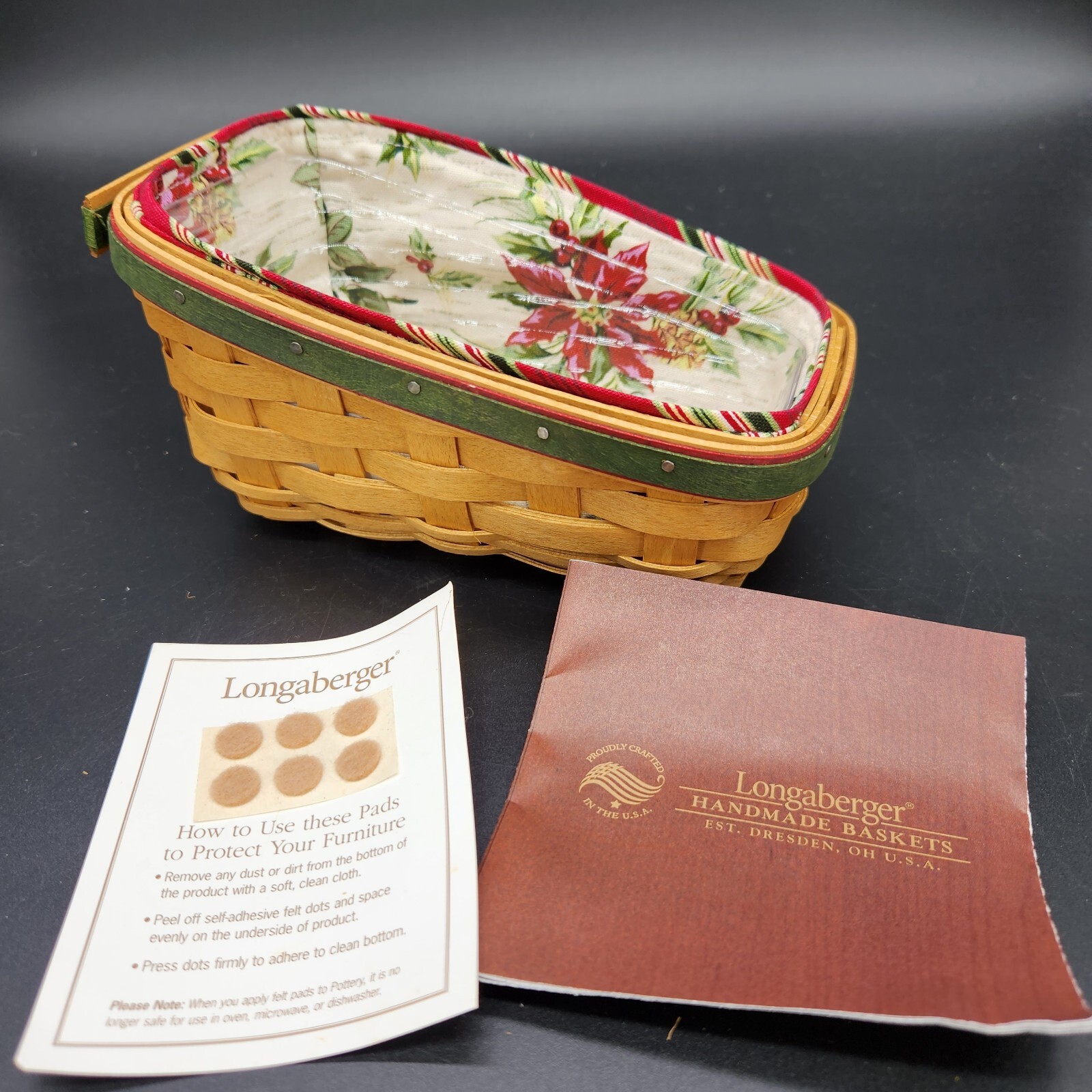 Longaberger 2007 Holiday Helper Sleigh Red Green Basket Set SOLD 60 DAYS ONLY