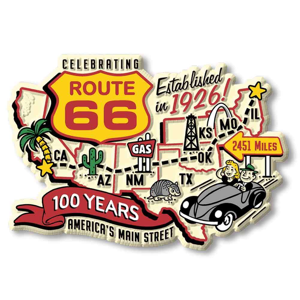 Route 66 100 Years Map Magnet by Classic Magnets, 4″ x 2.8″