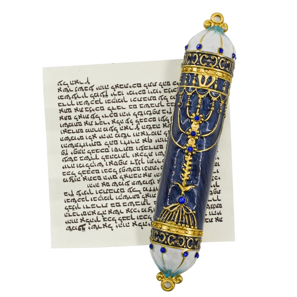 Blessing Mezuzah Case with Scroll, Enamel & Zinc Alloy Kosher for Jewish 5X0.86″