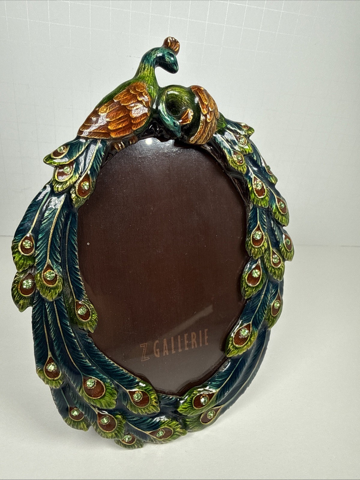Z Gallerie Enamel Over Metal Rhinestone Peacock Photo Frame, Oval