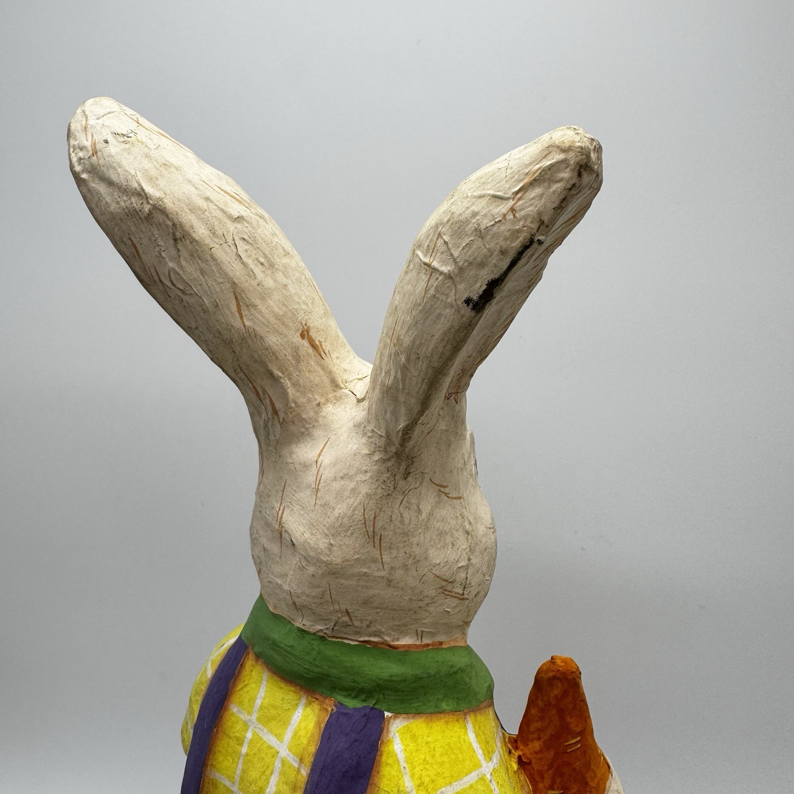 Large Hand-Painted Paper(Papier)-Mache Easter Bunny Rabbit With Carrot Figurine