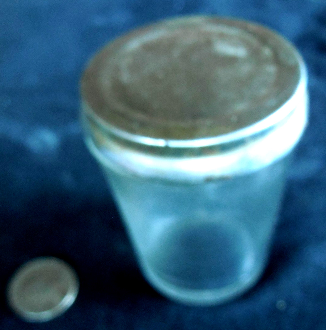 Small 4 oz. jelly glass jar “NO. 71 PAT. IN U.S. DEC 22. 05 JULY 17. 06 72A”