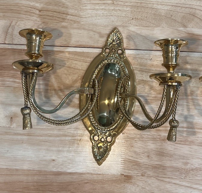 2 VTG 8″ Solid Brass 2-Arm Candle Polished Gold Finish Hollywood Regency