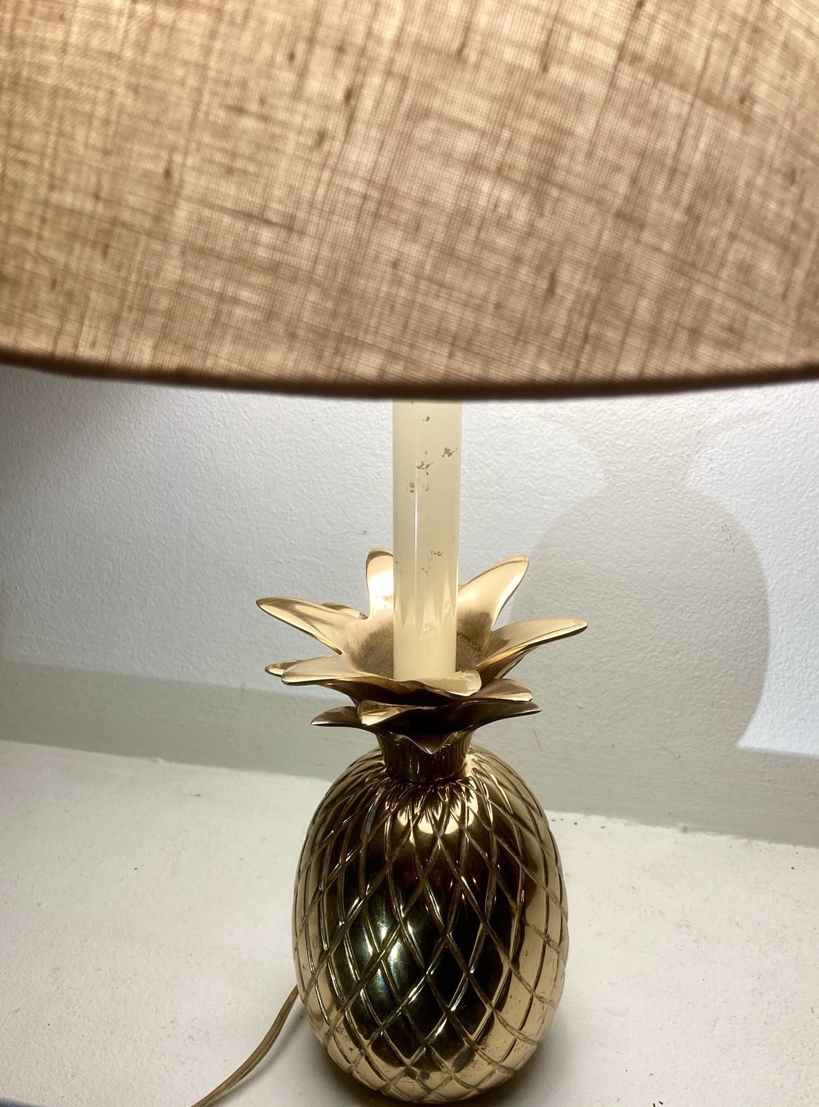Vintage Pineapple Lamp 1970’s Solid Brass 13″ – New Shade