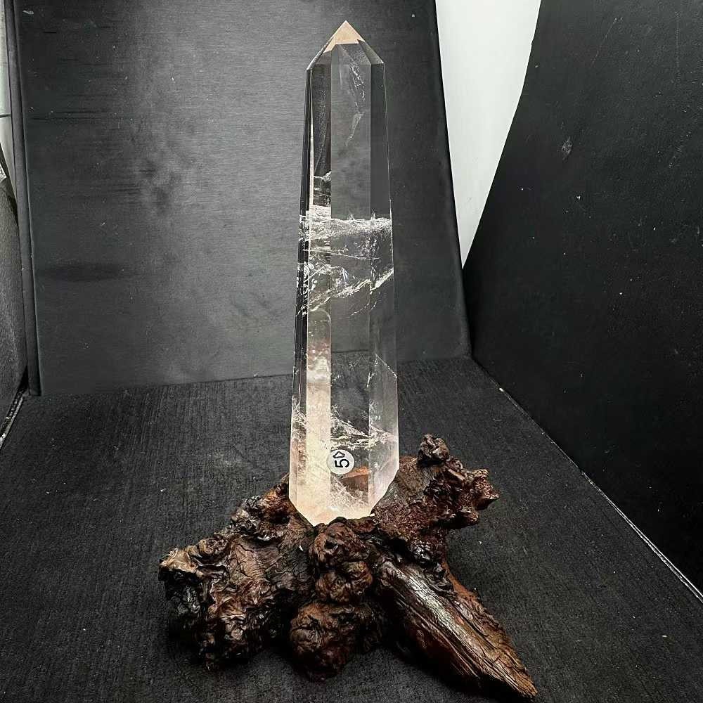 518g Natural White Quartz Obelisk Energy Crystal Point Wand Reiki Decor+Stand